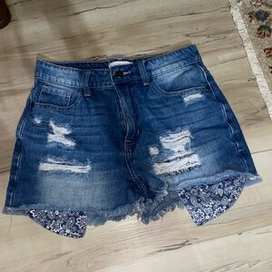 Nature Denim Blue Distressed Jean Shorts